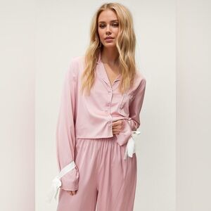 Basic Bae Tied Cuff Collared Neck Top and Pants Lounge Set
